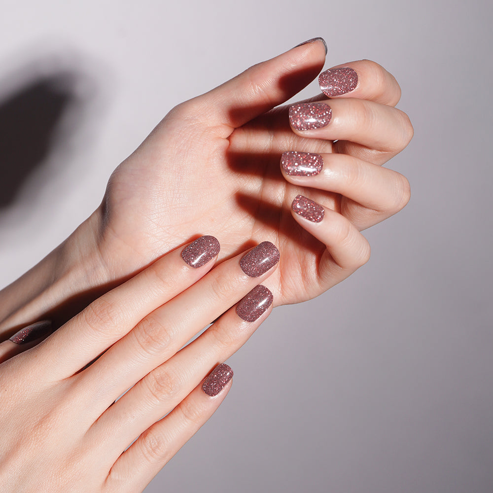 Glittering Coffee Brown Gel Nail Strips | Mocha Sparkle-2795