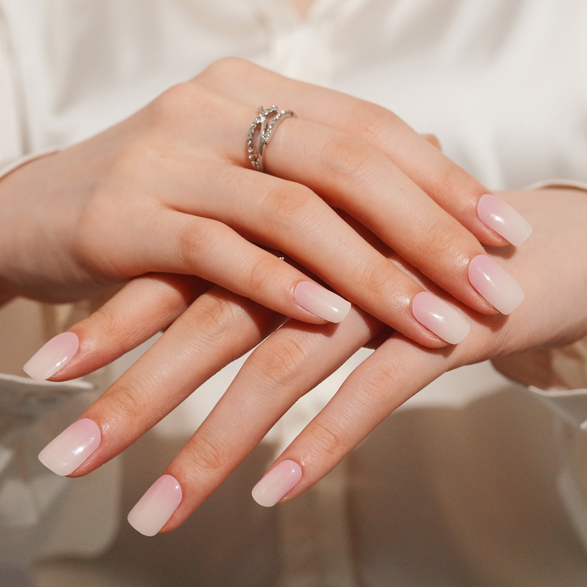 Soft Pink-to-White Gradient Gel Nail Strips for a Sweet, Natural Look | Baby Ombre-2823