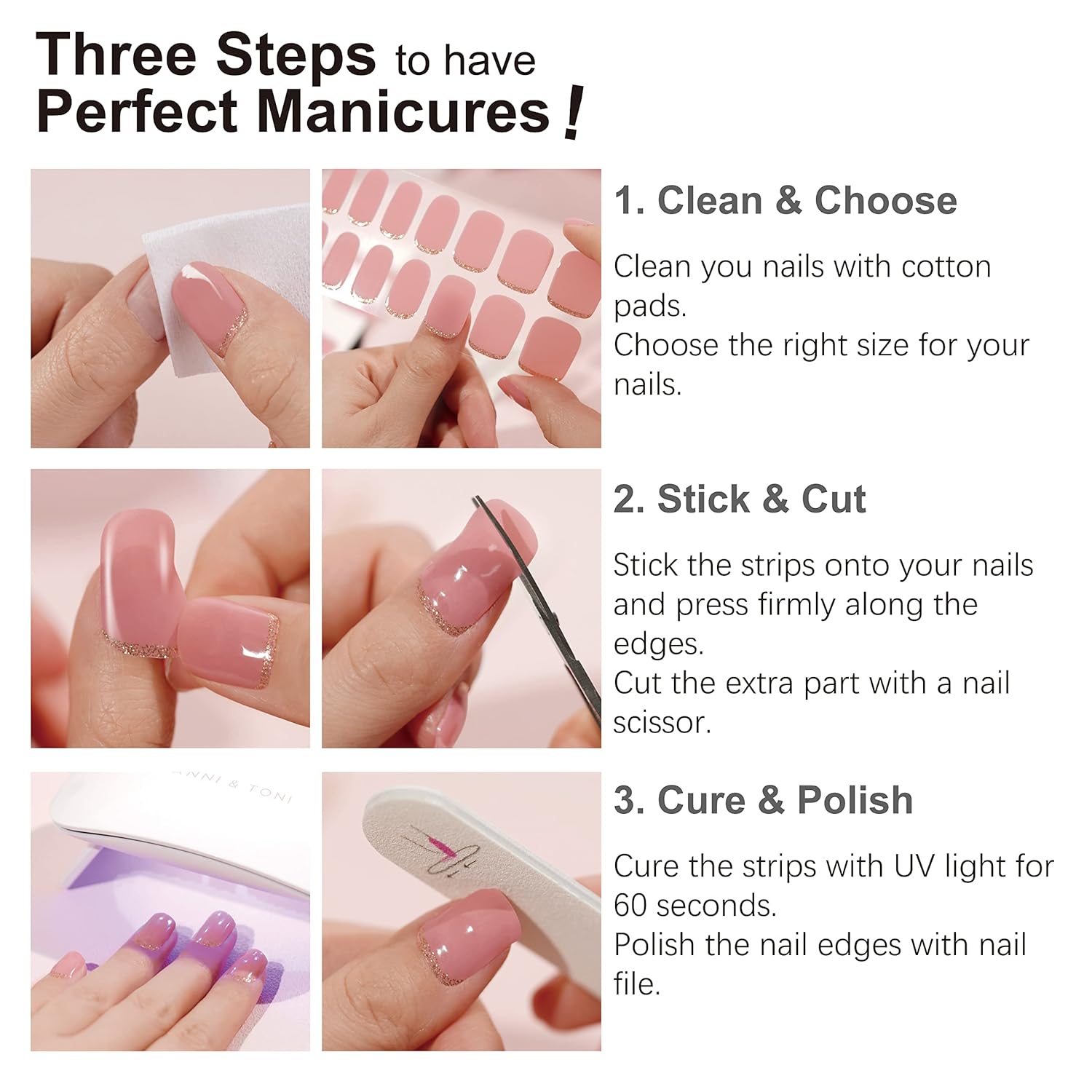 Pink & White Glitter Ombre Semi-Cured Gel Nail Strips | Cloud Halo - 2723